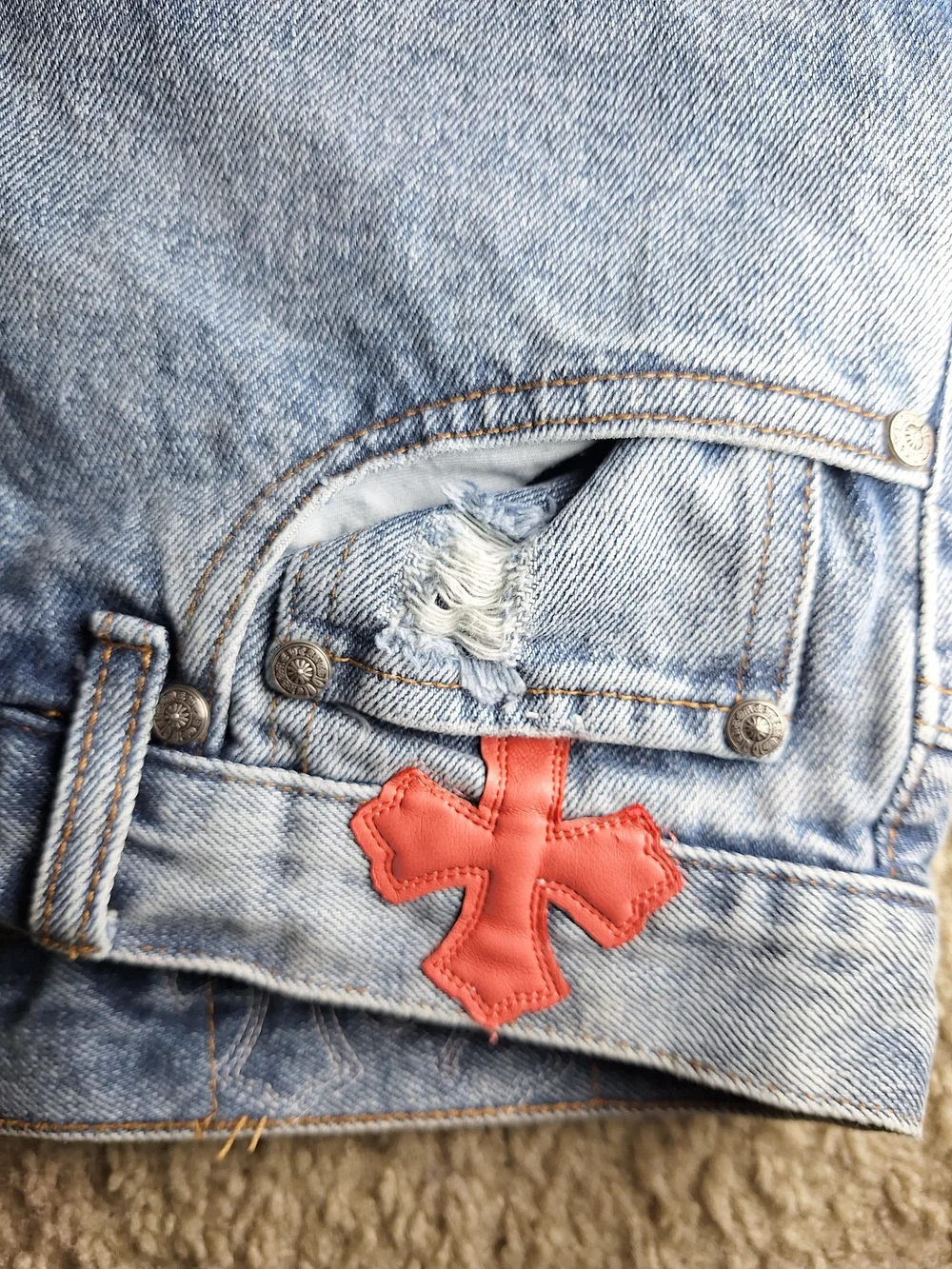 Chrome Hearts Inspired Cross Patch Flared Pink Red Leopard Y2K Denim Jeans 34